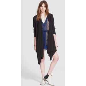 Free People In The Loop Draped Open Front Oversized Black Small Cardigan Boho